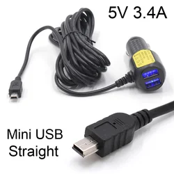 Mini Chargeur de Voiture Micro USB 3.5 mètre 5V 3.4A Avec 2 Ports USB pour Voiture DVR Caméra de tableau de Bord GPS Enregistreur Vidéo, Entrée DC 8V 36V 