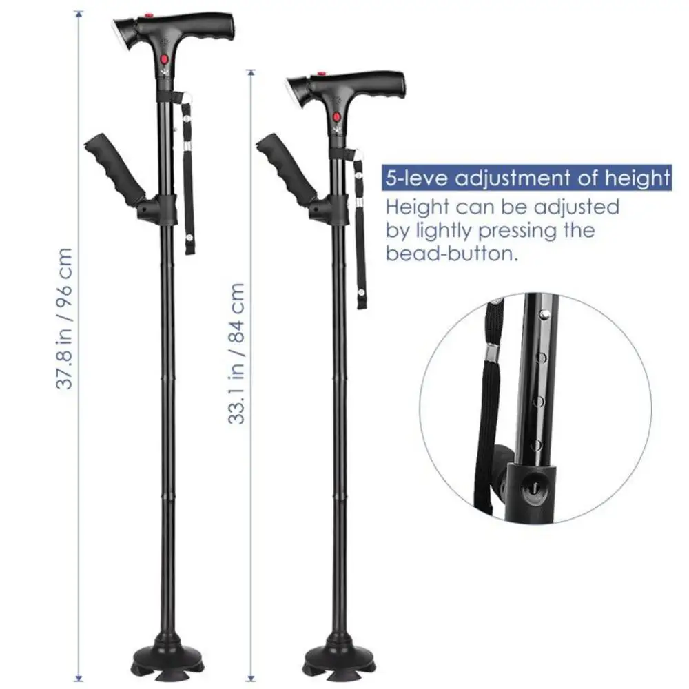 Открытый умный тростник четыре ноги нескользящий Регулируемый стикер для измерения роста с лампой для пожилых мужчин трость