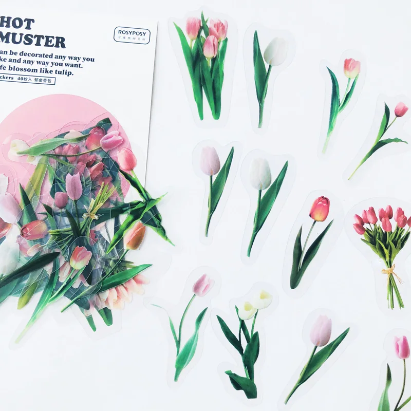 40PCS /Pack Mild Tulip Flower PVC Craft Sticker Notebook Diary DIY Decorative Stickers afbeelding