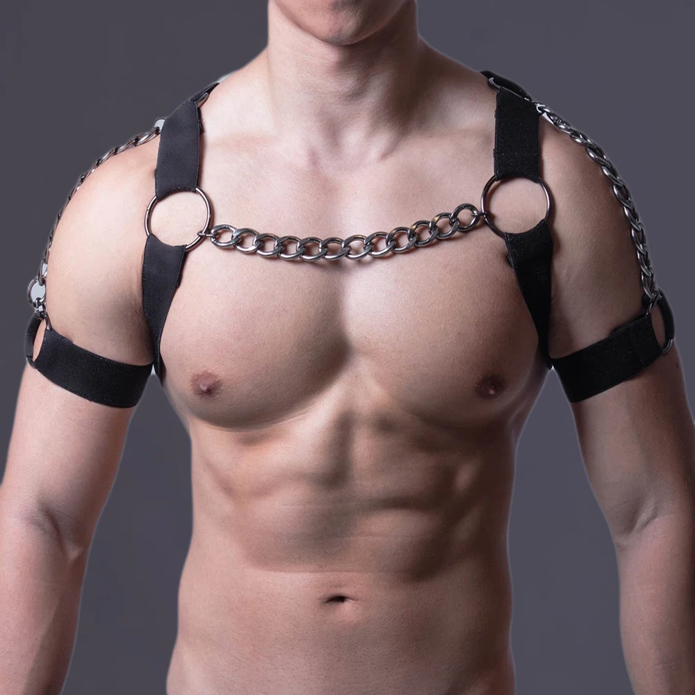 Male Chain Harness Adult Chest Bondage Black Elastic Gay Lingerie Belt Sexual Sissy Clothing Rave Cosplay Sex Toy Body Harness