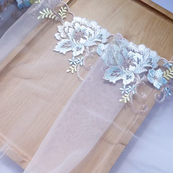 

1Meter 24CM Width Peony Flowers Embroidery Lace Trim Dress Sewing Pink Mesh Lace Fabric Tulle Handmade Clothes Skirt Accessories