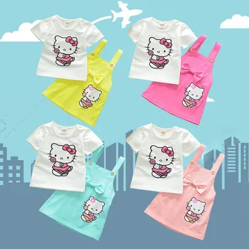 

kids' wear suit baby two-piece cartoon printed short-sleeved T-shirt + suspender skirt 1-4y child Summer season quality clothing
