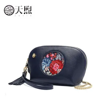 

Pmsix New women Genuine Leather handbags top cowhide women clutch bag Hand embroidery Luxury fashion women leather shoulder bag