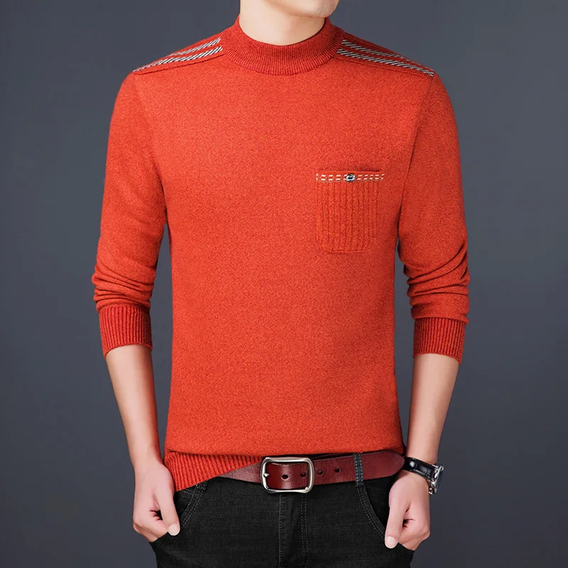 Новинка, модный брендовый свитер, мужские пуловеры, водолазка, Облегающие джемперы, вязанные, теплые, Осенние, корейский стиль, повседневная мужская одежда - Цвет: orange