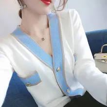 

Argyle Ripple Knitted Cardigans Women Fashion V-Neck Single Breasted Sweaters Metal Button Fake Pocket Spring Autumn Warm Tops