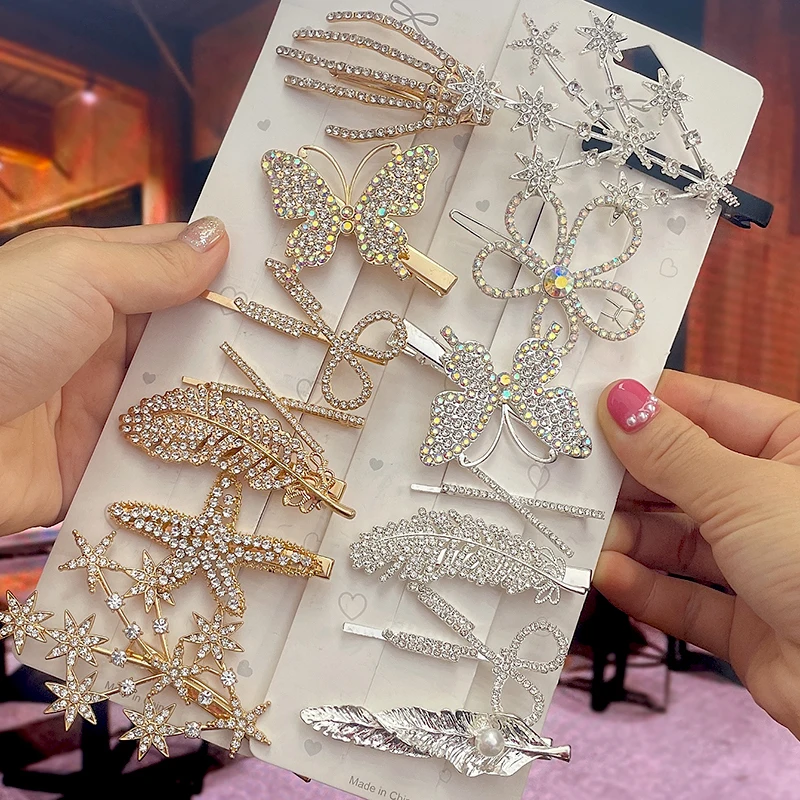 Hair Accessory Hair Clip Jewelry Accessories Fashion Crystal Hair Clips for Women Snowflake Butterfly Flower Rhinestone Hair Accessories Female Vintage Jewelry Hairwear