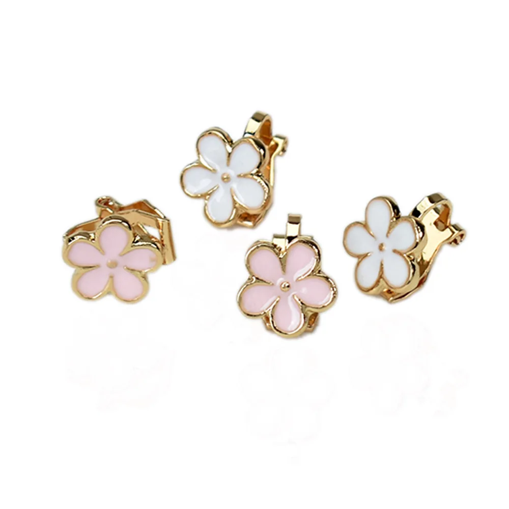 Korean Cute Enamel Flower Clip On Earrings Without Piercing Party No Hole Earcuffs For Women Small Floral Jewelry 2