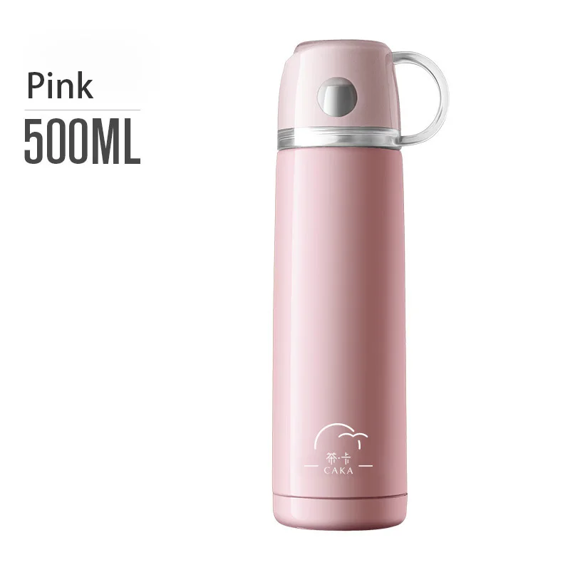Candy Color Stainless Steel Vacuum Flasks 500ml Thermos Cup Detachable Coffee Tea Milk Travel Mug Thermo Car Water Bottles - Цвет: Розовый
