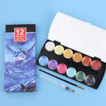 

Metallic Watercolor Set 12 Colors Pearlescent Solid Watercolor Pigment Set JS22