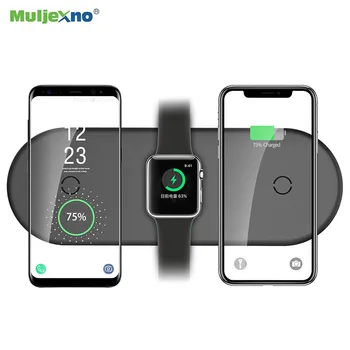 

3 in 1 Wireless Charger Stand For Apple Watch Airpods iPhone 10W Fast Charing Pad Holder For Samsung Xiaomi Huawei Mobile Phone