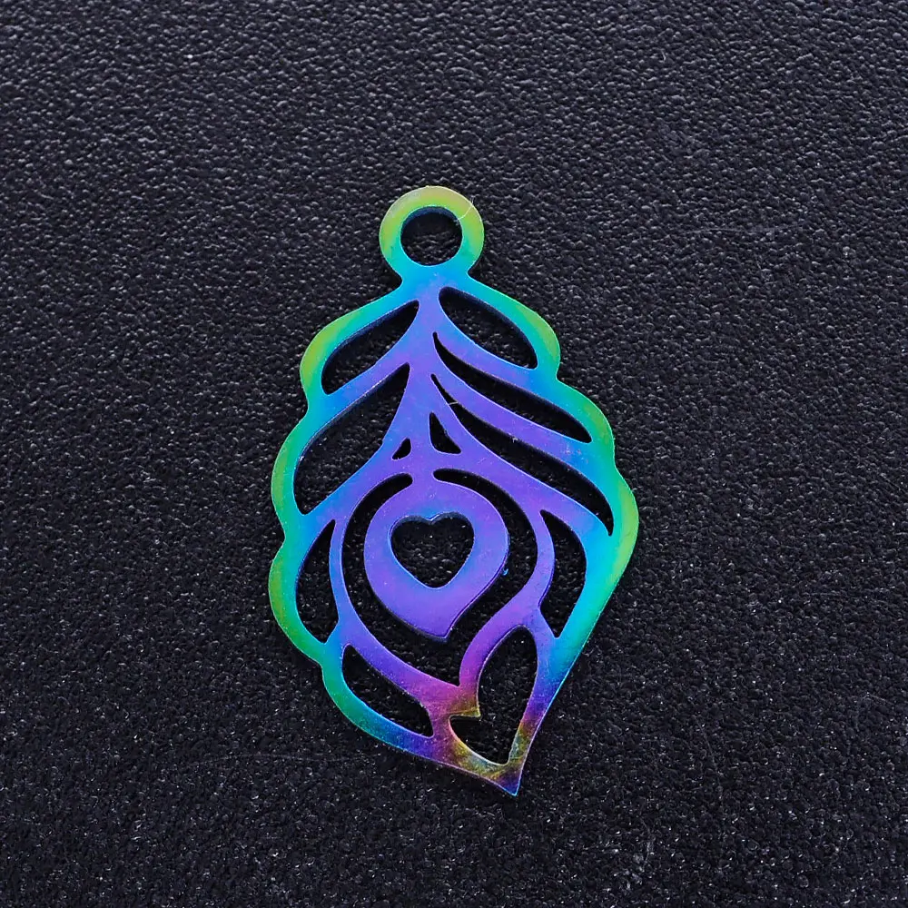 5pcs/lot 100% Stainless Steel Rainbow Color High Polish Peacock Feather Charms for DIY Jewelry Making Accessories 18*10.5mm | Украшения и