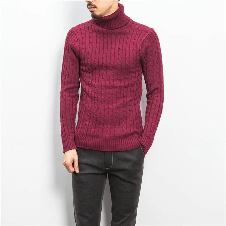 Turtleneck Sweaters Men Pullover Cotton Twisted Sweater Male Jumper Autumn Winter Thick Cable-Knit High-Neck Knitwear Brand MuLS 0