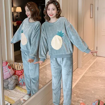 

sleepwear Women Long Sleeve Flannel Shirt Pant Pajama Sleepwear Nightwear Sets Clothes ночная сорочка женская