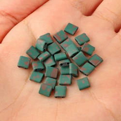 Natural Matte Hematite Stone Two - Hole Spacer Beads - 5x5x2mm 75pcs Beads (Matte Dark Green)