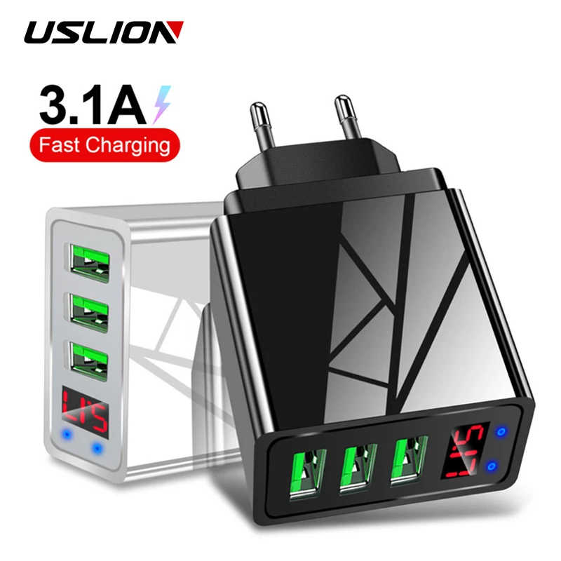 Сетевое зарядное устройство USLION с 3 портами USB светодиодный дисплей быстрая