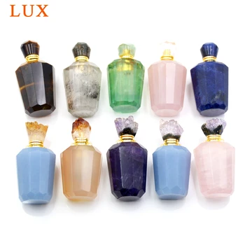 

Natural rose quartzs amethysts gems essential oils perfume bottle agates druzy caps pendant with stick lapiz tiger eyes necklace