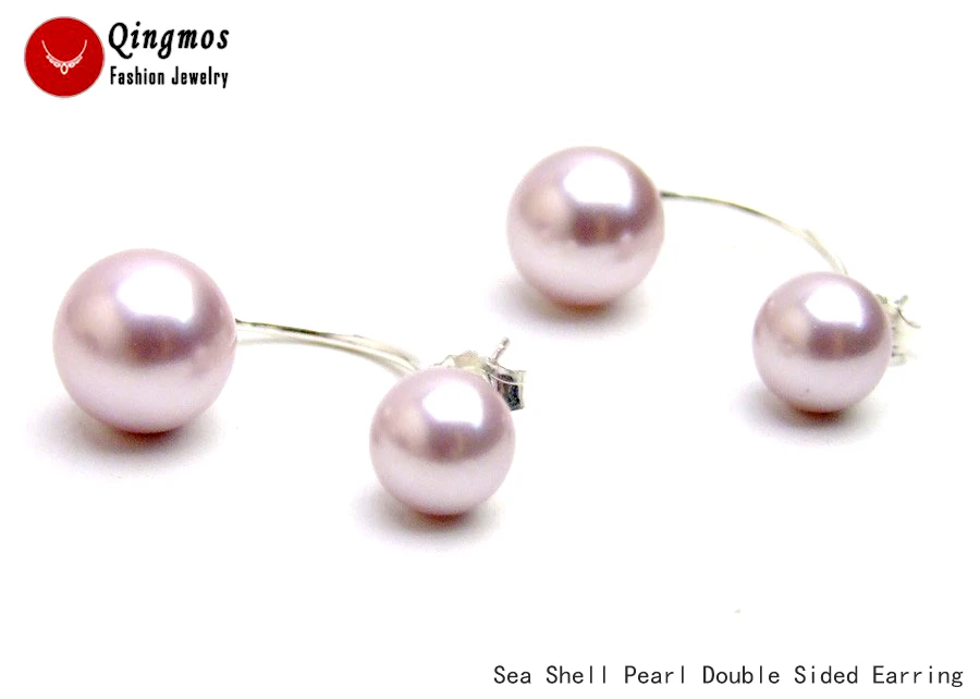 

Qingmos Front Back Pearl Earrings for Women with Round 8-10mm Purple Sea Shell Pearl Dangle Double Sided Earring Stud Jewelry