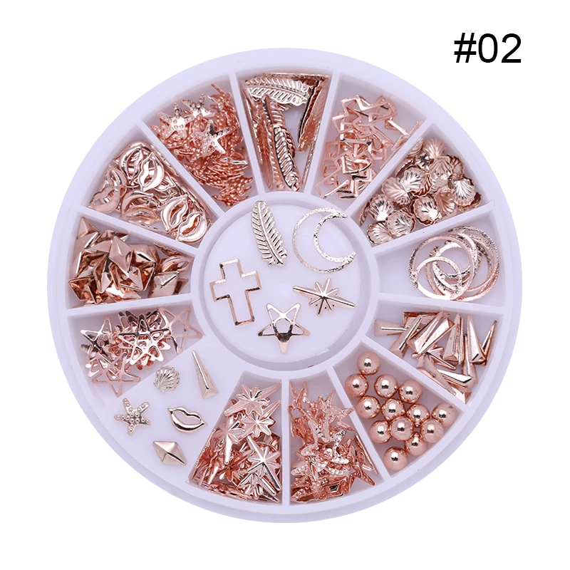 Pattern-10 3D заклепки для ногтей металлические розовые золотые гвозди ракушка Звезда Луна мульти размер аксессуары DIY наконечники для украшения ногтей в колесо - Цвет: Pattern-10