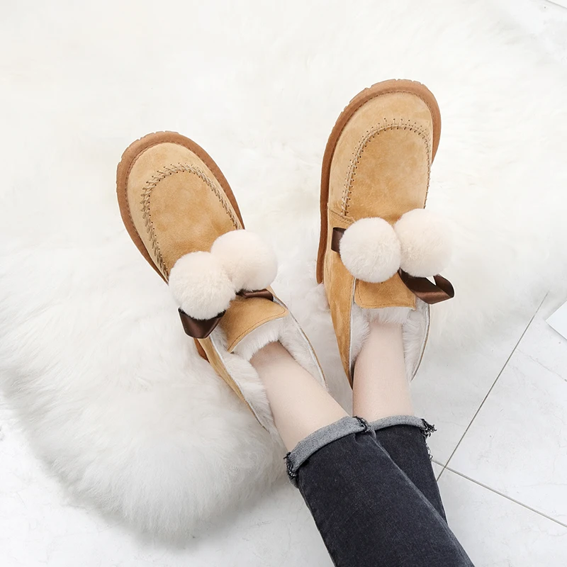 Top Quality Women Snow Boots Genuine Leather Natural Fur Winter Boots Women's Fashion Ankle Boots Women Shoes Wool Warm Boots