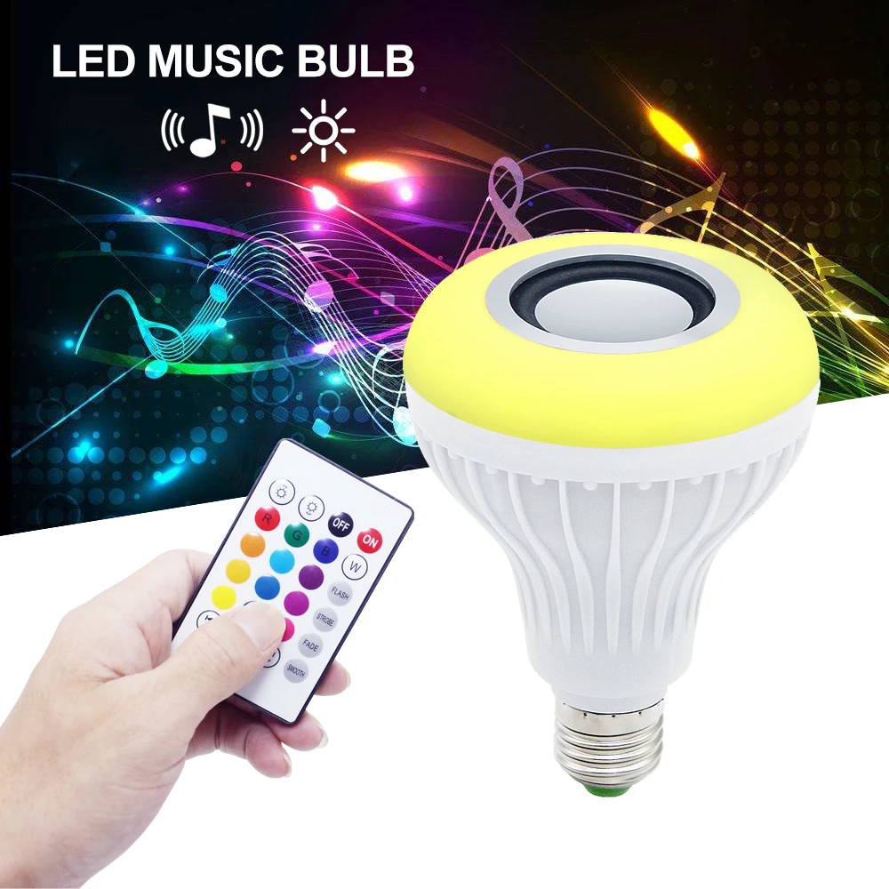 

100-240V Smart RGB LED Bulb Light Wireless Bluetooth Speaker Bulb Music Player Dimmable LED Music Light 24 Keys Remote Control