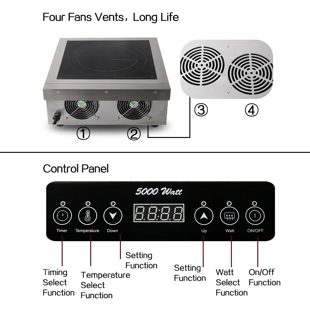 ITOP 23 Ampere Commercial 5000W Induction Cooker Glass-ceramic Glass Touch Control Cooking Machine Connect With Air Switch 220V