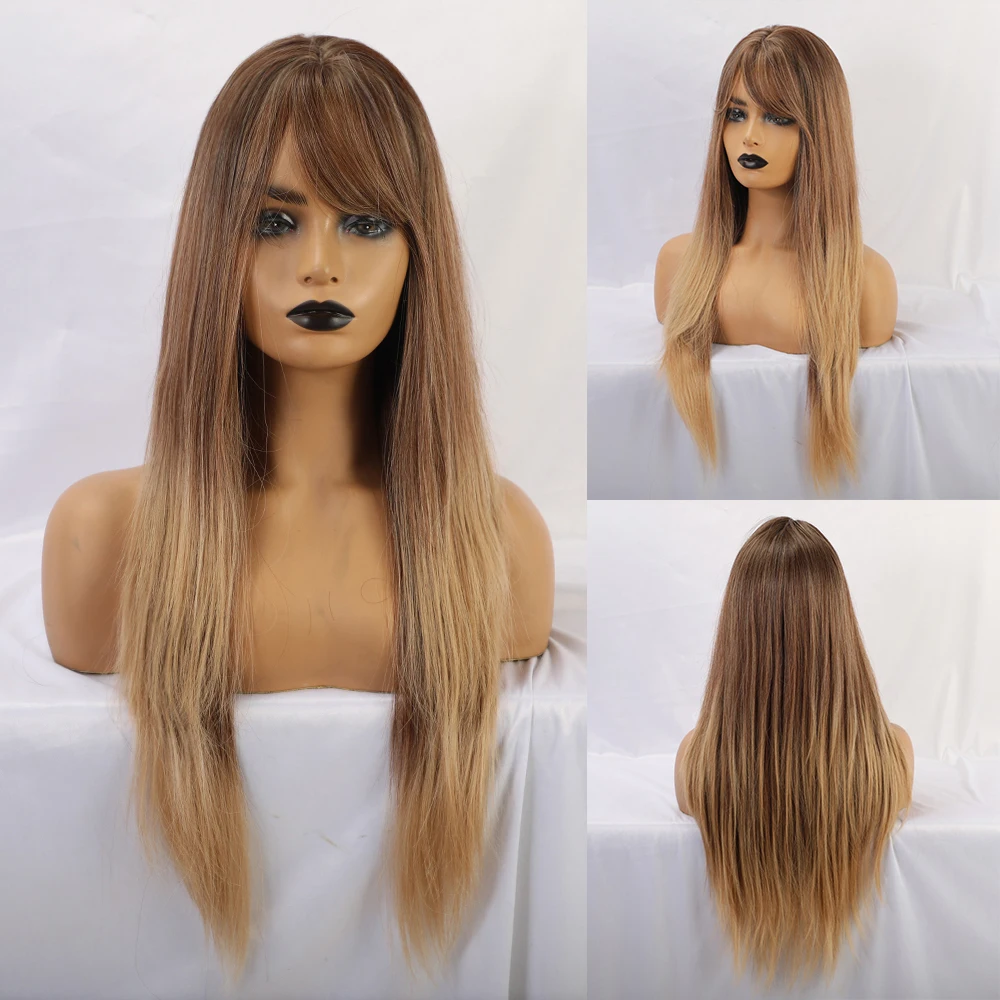 Inhaircube Длинные Синтетические натуральные прямые коричневые Омбре светлые волосы