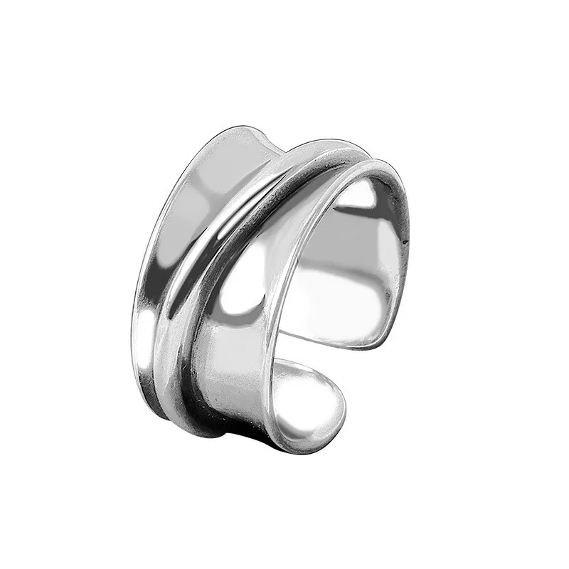 925 Sterling Silver rings for women wide smooth round Simple Minimalist Open Adjustable Finger Rings Fashion Band Female Bijoux silver rings silver ring