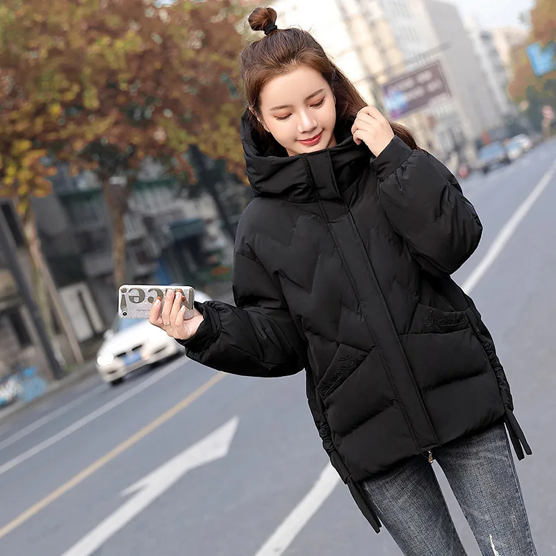 

2019 Winter New Style WOMEN'S Dress Short Cotton Coat Korean-style Fashion Loose Cotton-padded Clothes WOMEN'S Coat Hooded Cotto
