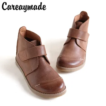 

Careaymade-Europe-US Style Original retro literary Oil wax cow leather boots, half ankle short leather women motorcycle boots