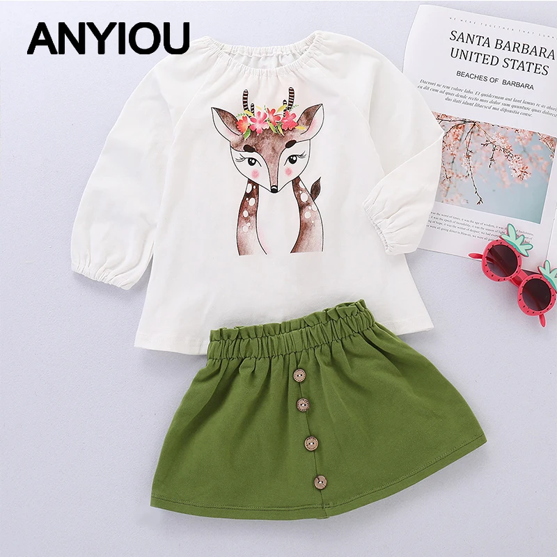 

Girls Clothing New Toddler Kids Baby Girl Clothes Cotton Full Xmas Deer Tops +Skirts Autumn Outfit Clothes Set Clothes for Girls