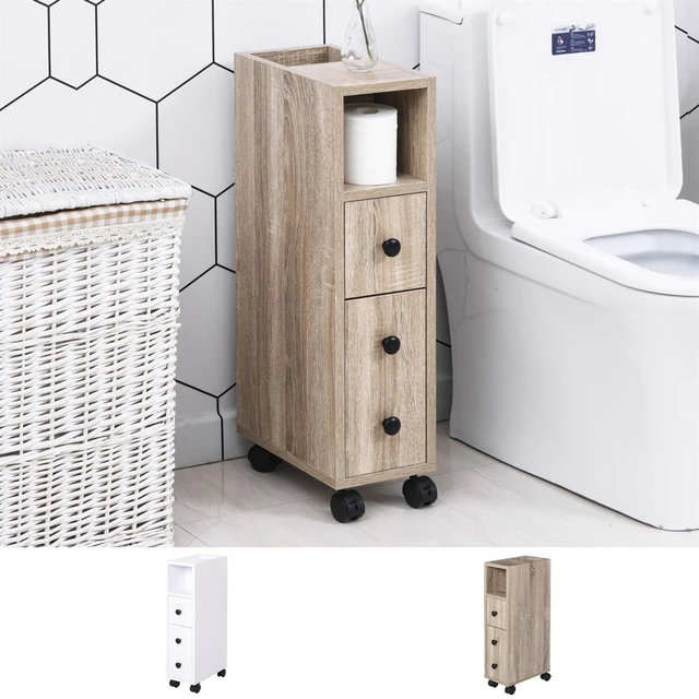 Mobile da bagno multiuso alto e stretto con 2 ripiani 1 porta e 2 cassetti  portaoggetti 15x33x136cm colore bianco - AliExpress