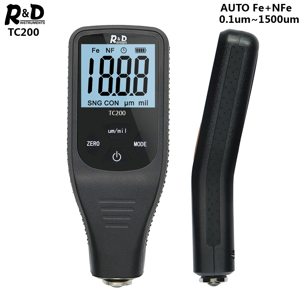 

NEW TC200 Full Black Coating Thickness Gauge Backlight Car Paint Tester Thickness Meter with English Russian Manual 0.1um/0-1300