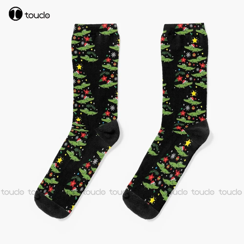 

Crocodile Alligator Christmas Ornament Tree Socks Mens Colorful Socks Personalized Custom Unisex Adult Teen Youth Socks Gift