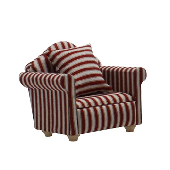 

1/12 Dollhouse Miniature Accessories Mini Wooden Single Sofa with Pillow Simulation Furniture Toys for Doll House Decoration