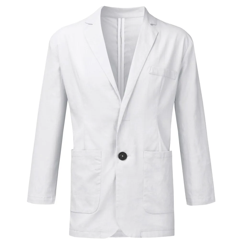 KLV пидак мужский костюм куртка мужская приталенная льняная смесь карман сплошной длинный рукав Костюмы Блейзер Куртка Верхняя одежда D4