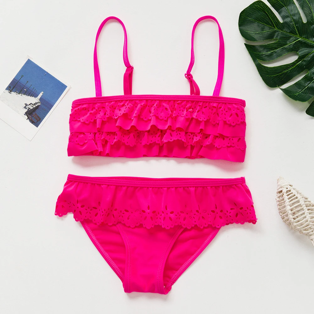 Conjunto de Bikini Falbala con abertura para niños, traje de baño de dos piezas para niñas, 2021