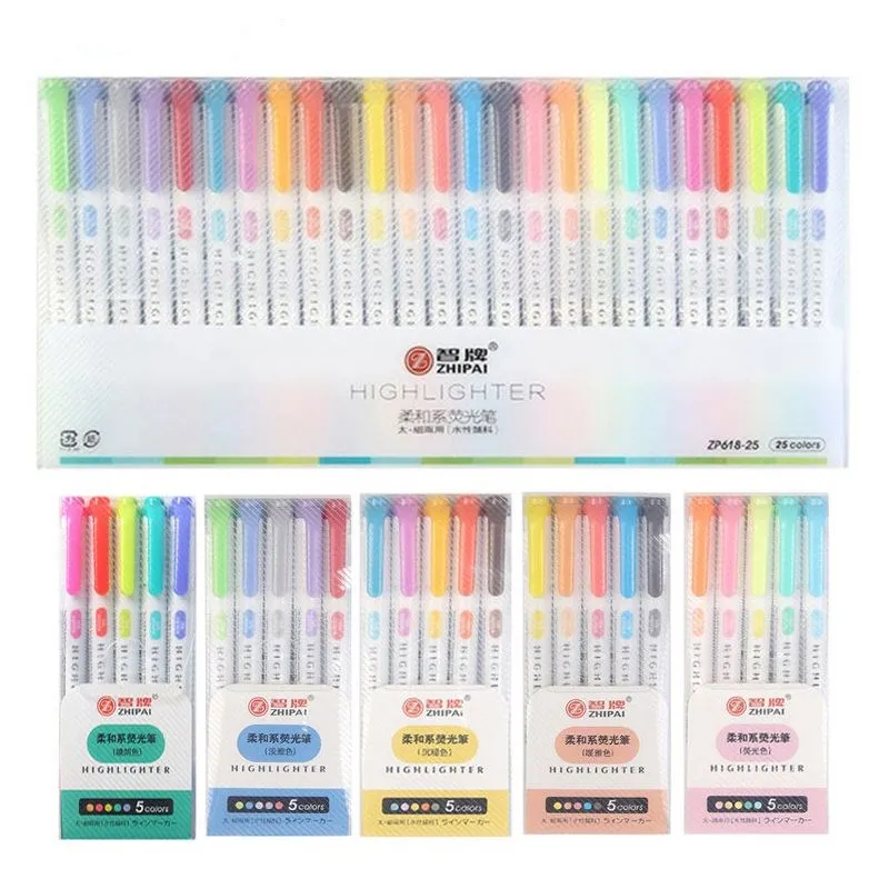 25 Colors Double Head Highlighter Pen Colors Fluorescent Highlighters Art Marker School&Office Art Stationery Supply