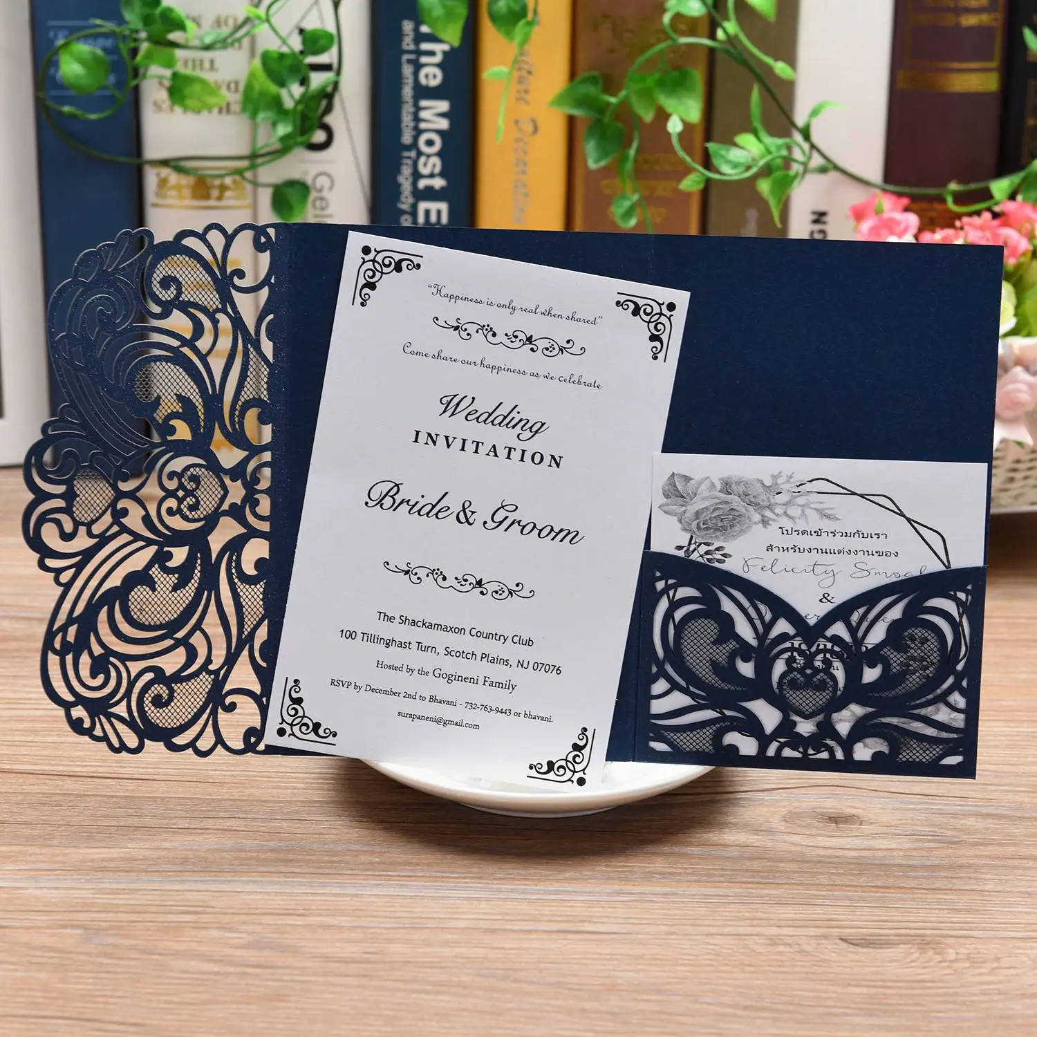  10Pcs Wedding Invitation Cards -Cut Gold Foil And Floral Design Invitation Pockets for Bridal Showe - 4.00011E+12