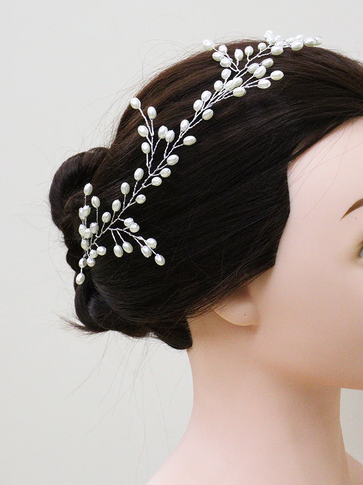 Silver Golden Women Pearl Hair Vine Chic Girls Party Hair Ornaments Bridesmaid Gift Tiara Headband Wedding Bridal Accessories
