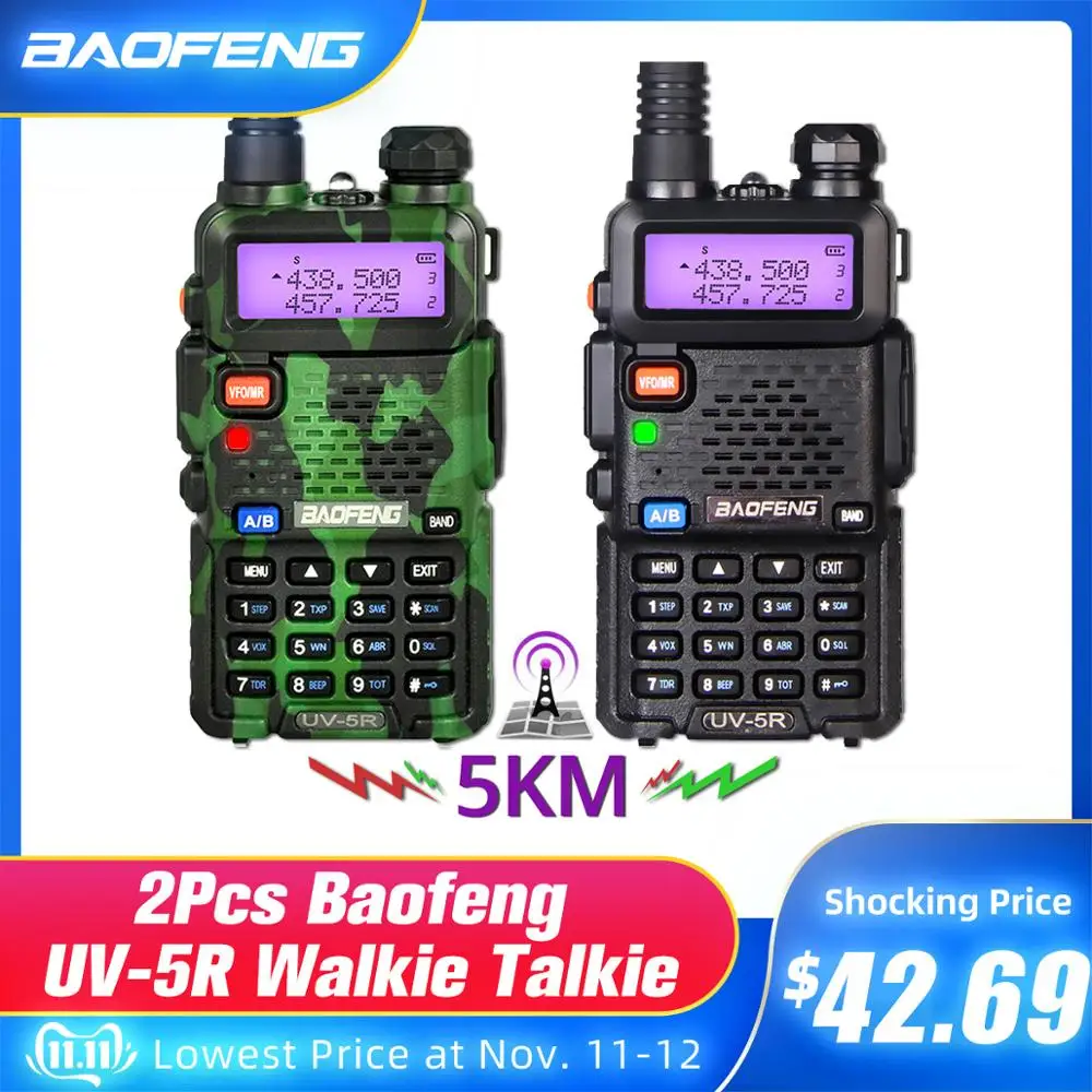 Billige 2Pcs Baofeng UV 5R Walkie Talkie UV5R CB Radio Station 5W 128CH VHF UHF Dual Band UV 5R Zwei weg Radio für Jagd Schinken Radios