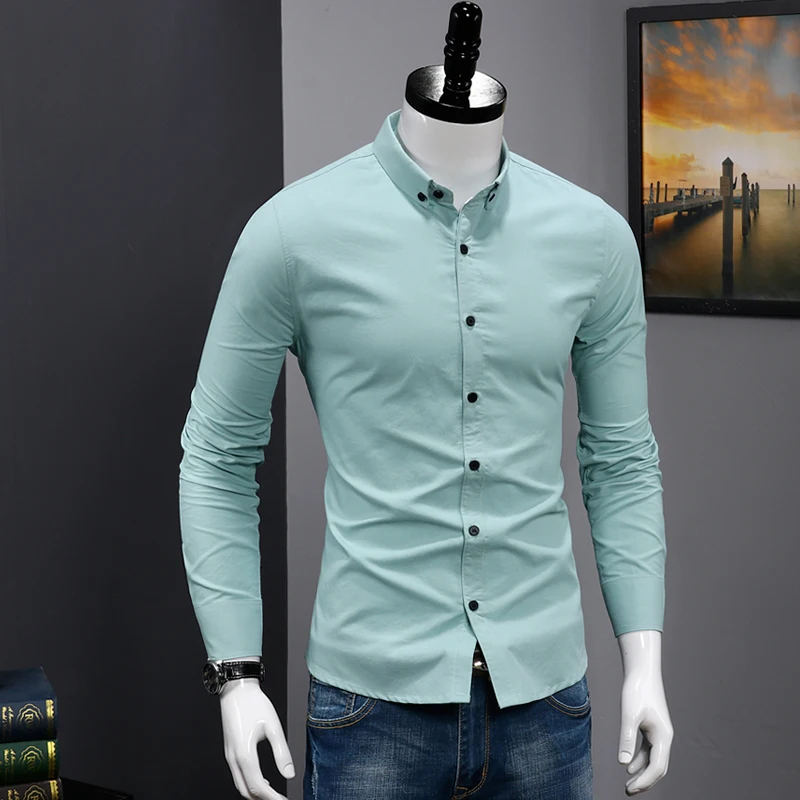 Fashion Cotton Shirt Men Long Sleeve Slim Fit Men's Casual Button-Down Shirt Formal Dress Shirts Men Clothes