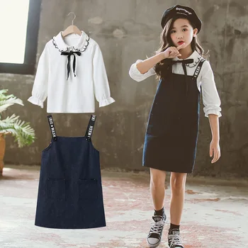 

Kids Girl Clothes Autumn Clothing Set 2019 New Korean Lacework Pullover Top + Suspender Skirt Spring Fall Skirt Outfits 10 12yrs