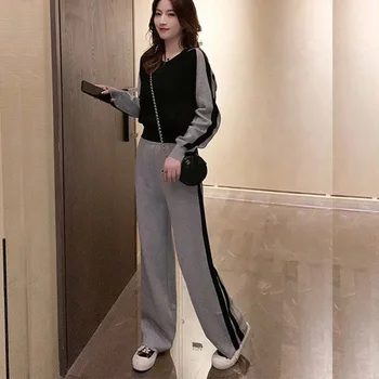 

Autumn and Winter Casual Sweater Two Piece Women's Wool Sweater Wide-Leg Pants Fashion Women's Suits