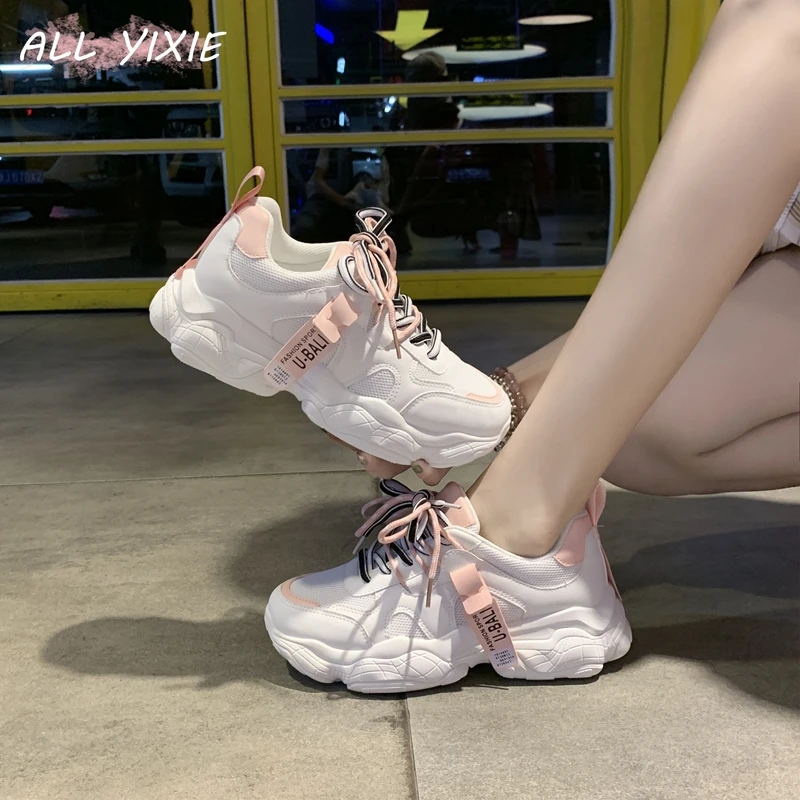 

2019 autumn new fashion women Sneakers Pink White casual wild flat bottom platform shoes sneakers platform women's tennis shoes