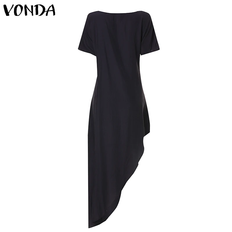 Летнее Длинное Платье Макси, женское асимметричное платье-рубашка VONDA, белое платье с коротким рукавом, платье-туника с разрезом