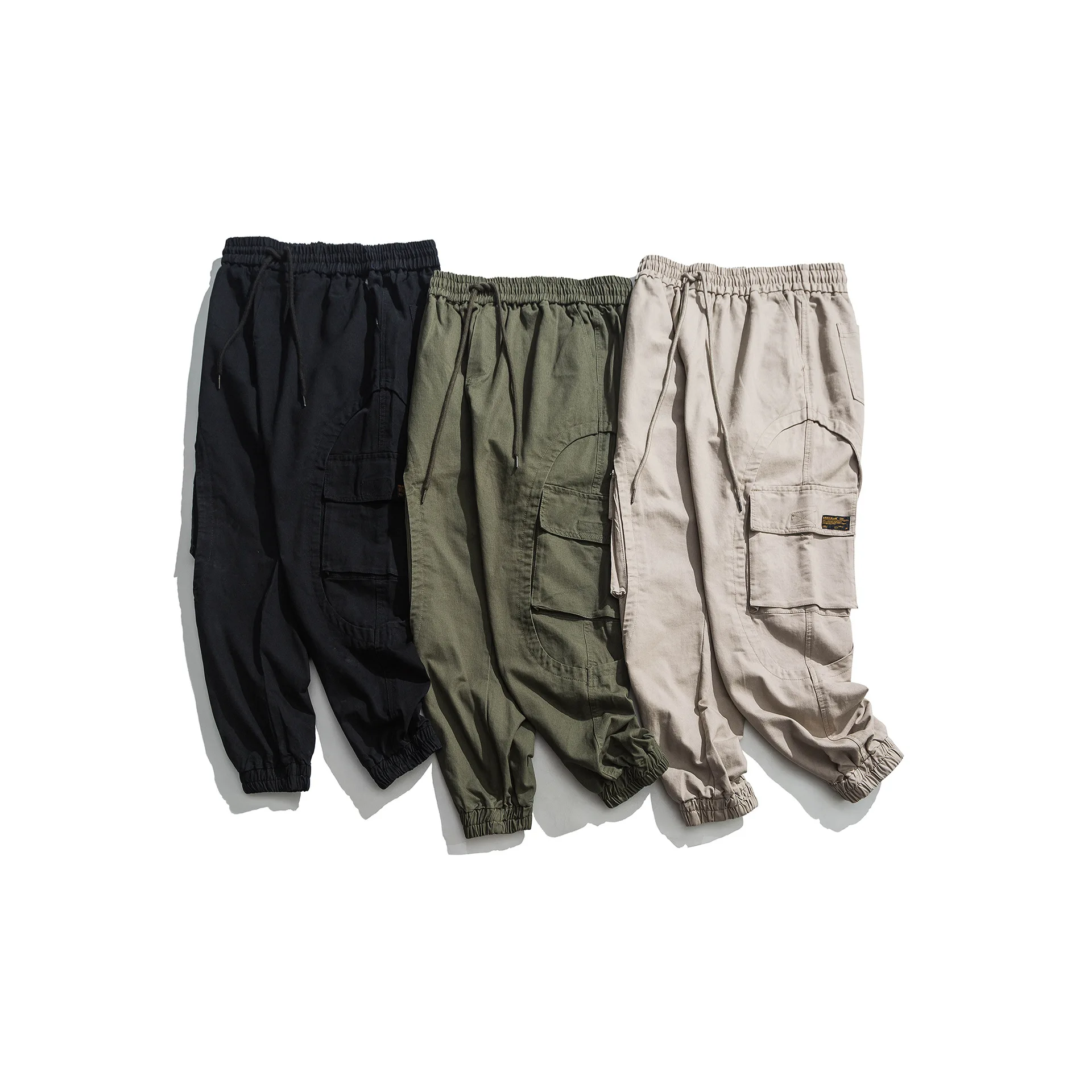 

City Where the Product Autumn New Style Origional Solid Color Lace-up Large Pocket Men Ankle Banded Pants Popular Brand Bib Over
