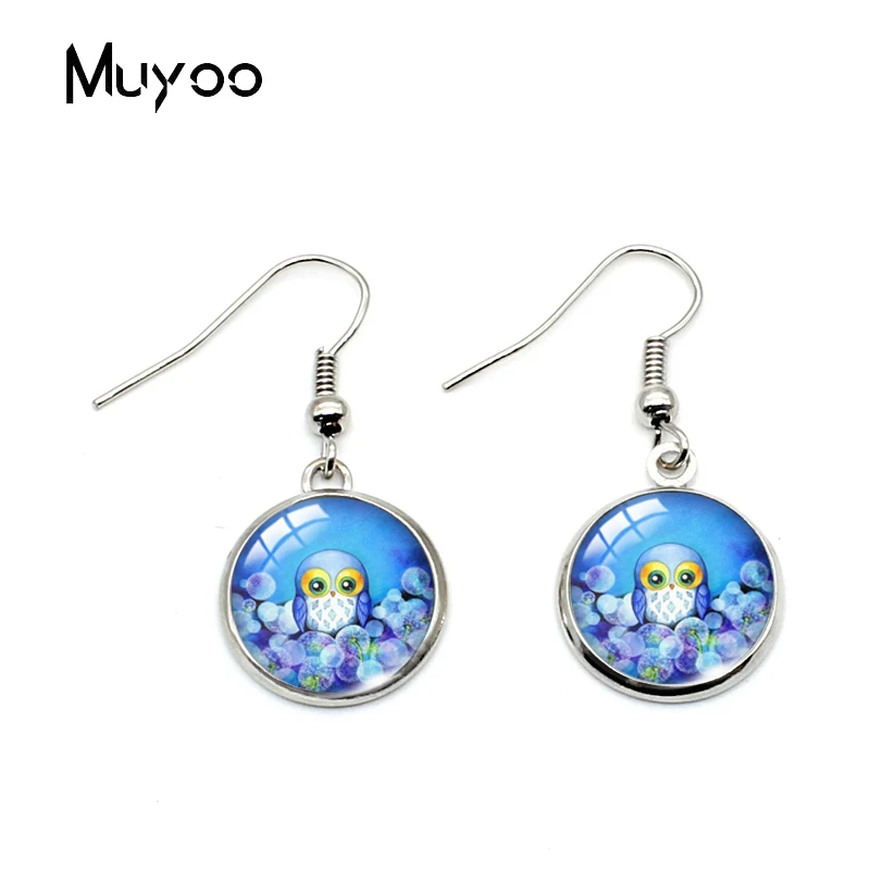 2020 New Arrival Cute Cartoon Owls Dangle Earrings Lovely Animals Owl Glass Cabochon Fish Hook Gifts for Girls | Украшения и