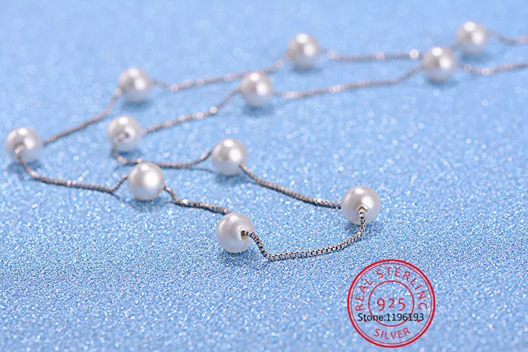 925 Sterling Silver Jewelry 12 Pcs 6mm Pearl Box Chain Choker Necklace Kolye Collares Bijoux Femme S-n54 silver necklace