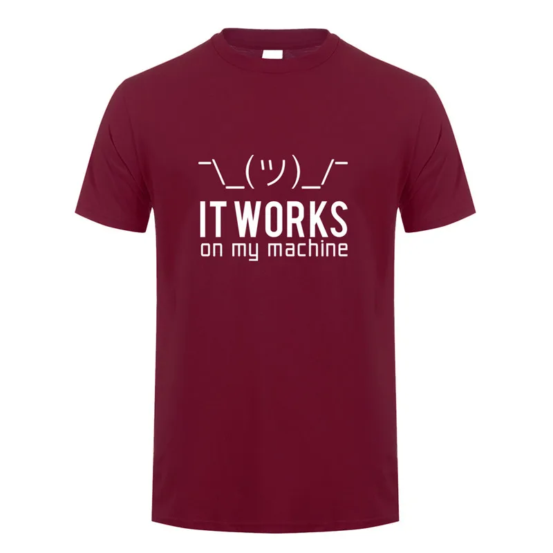 Летние мужские футболки, Забавные футболки с надписью «Geek It works on my machine», мужские хлопковые футболки с коротким рукавом и компьютерным программатором, OZ-148