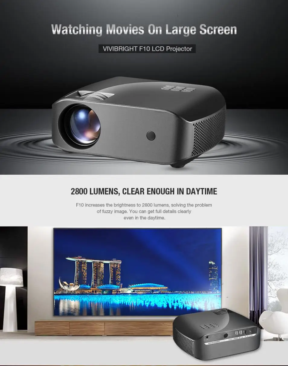 2800 люмен F10 ЖК 3D Мини проектор wifi bluetooth Full HD проектор 1280*720P динамик домашний кинотеатр проекторы 10000:1